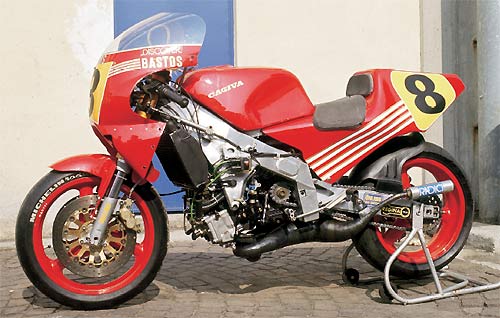 CAGIVA 500 run by the official Cagiva Bastos team in the 1987